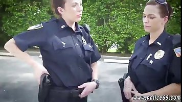 chubby police woman is sucking a skinny black guy's dick...